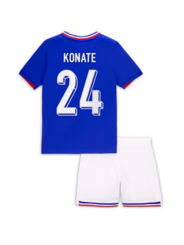 Frankreich Ibrahima Konate #24 Heimtrikotsatz für Kinder EM 2024 Kurzarm (+ Kurze Hosen)